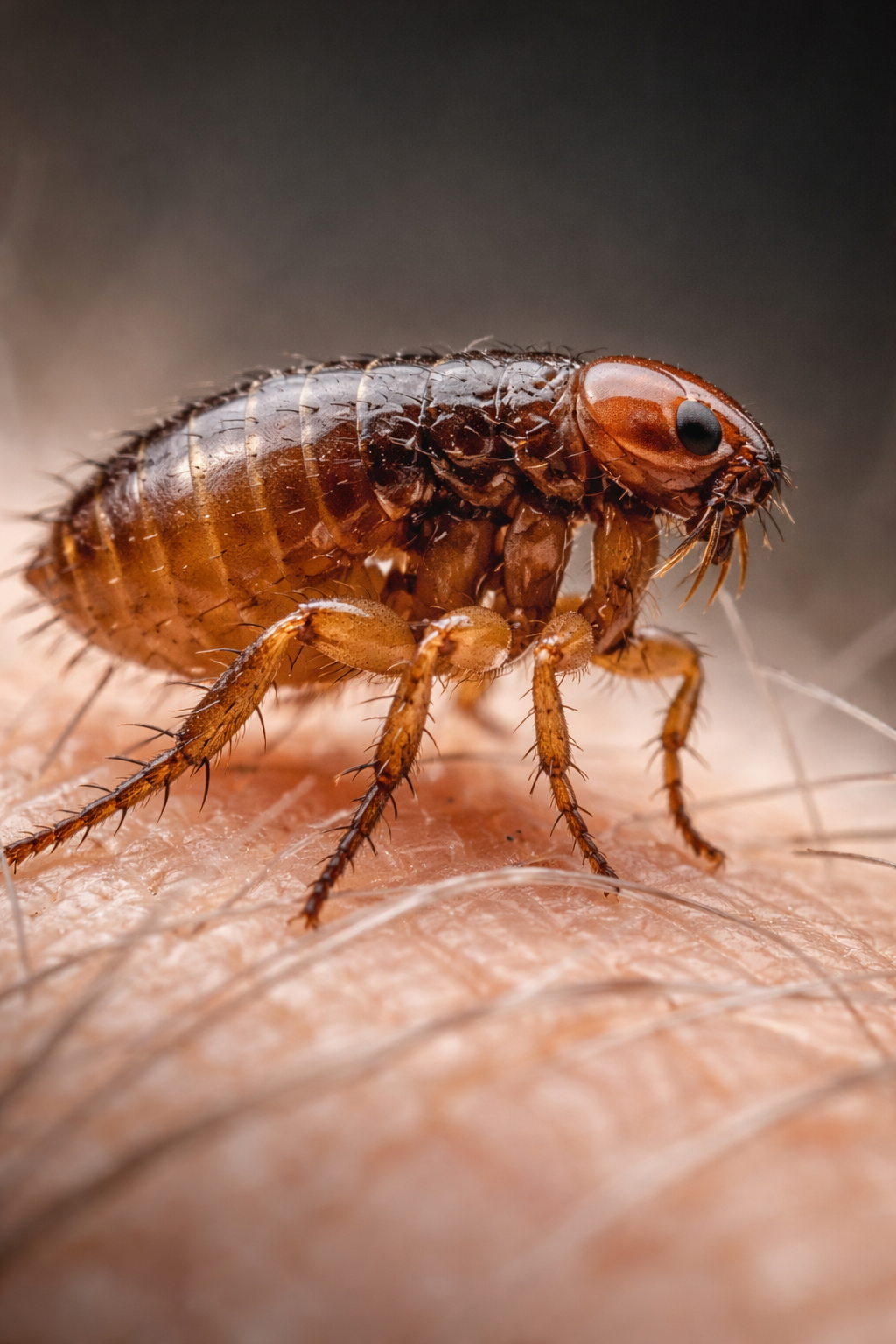 Flea close-up on skin